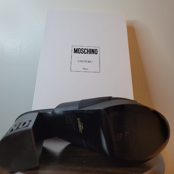 Mochino Open Toe Platform Mule Pumps Black leather Size 40 (US Size 10) - Picture 6 of 6
